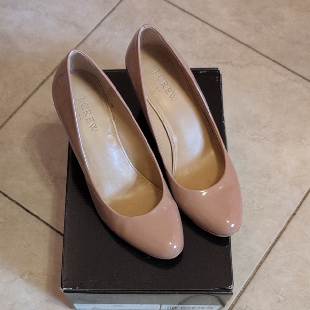 J. Crew Glossy Pointed-Toe Pumps in Nude Pink